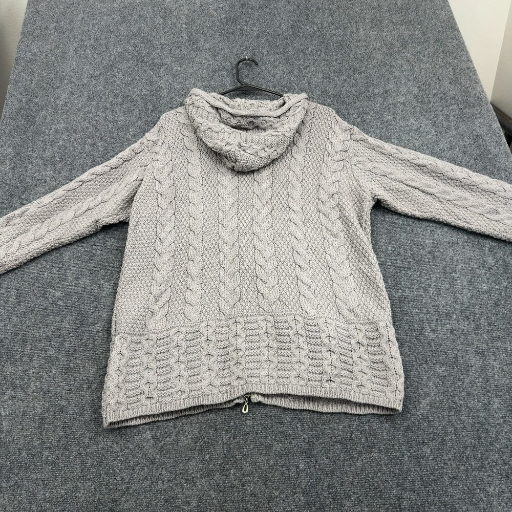 Aran Crafts Sweater Womens M Gray Merino Wool Cable Knit Full Zip Hooded Casual - Picture 6 of 9